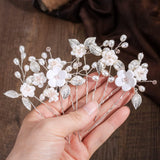 5Pcs Peal Flower Hair Pins Pearl Bridal Hair Pins Silver Wedding Hair Piece Wedding Hair Accessories Hair Flowers for Women Girls In Australia - Darrahopens