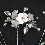 5Pcs Peal Flower Hair Pins Pearl Bridal Hair Pins Silver Wedding Hair Piece Wedding Hair Accessories Hair Flowers for Women Girls