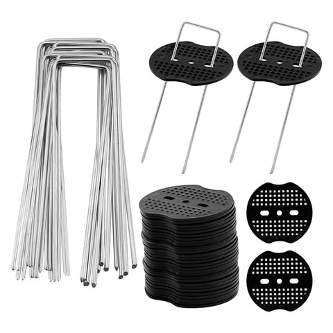 6 inch U-Shaped Landscape Staples and Fixing Gasket Set of 50, Garden Landscape Staples for Outdoor Irrigation Hoses, Fixed Fences