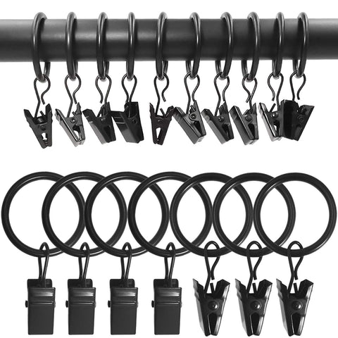 50 Pack Metal Curtain Rings with Clips, Curtain Hangers Clips, Drapery Clips with Rings, , Vintage Black