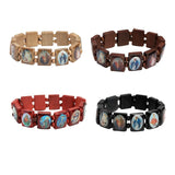 4 Pcs Wooden Rosary Bracelet Elastic Stretch Bangle with Pictures of Goddess Prayer Manifestation Bracelet