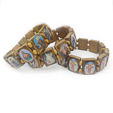 4 Pcs Wooden Rosary Bracelet Elastic Stretch Bangle with Pictures of Goddess Prayer Manifestation Bracelet