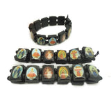 4 Pcs Wooden Rosary Bracelet Elastic Stretch Bangle with Pictures of Goddess Prayer Manifestation Bracelet