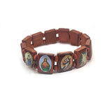4 Pcs Wooden Rosary Bracelet Elastic Stretch Bangle with Pictures of Goddess Prayer Manifestation Bracelet
