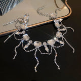 Necklace for Women Full Rhinestone Tassel Necklace Boho Bridal Necklaces for Wedding Prom Party Silver Layered Chain Necklaces