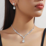Wedding Jewelry for Bridal Bridesmaid Silver Rhinestone Jewelry Set Bride Crystal Necklace Earrings Set for Women Party Prom In Australia - Darrahopens