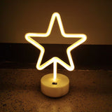Warm White Star Shaped LED Neon Lamp with Base Battery Operated USB Powered LED Home Christmas Decoration Lights
