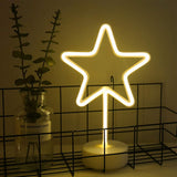 Warm White Star Shaped LED Neon Lamp with Base Battery Operated USB Powered LED Home Christmas Decoration Lights