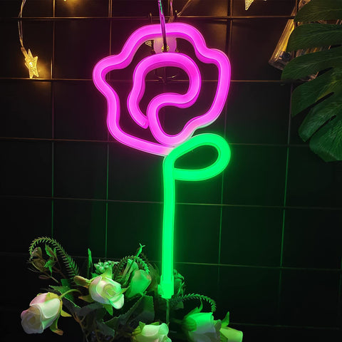Neon Pink Rose Flower Neon sign USB/Battery Powered Night Sign LED Wall Sign Wall Art For Night Lamps Light Up Signs In Australia - Darrahopens