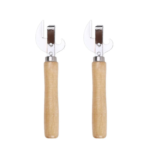 2 PCS Can Opener Vintage Can Opener Manual Can Opener Wooden Handle Bottle Opener Manual Side Cut Stainless