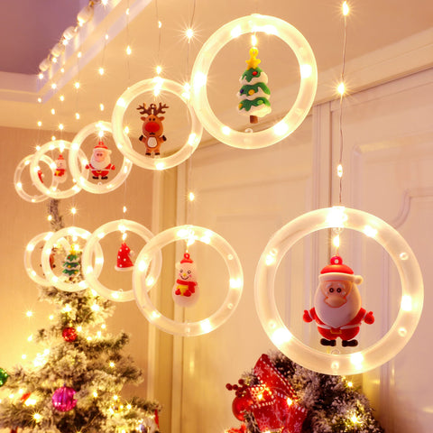 Window Lights Christmas Decor Ring Lights with Ornament LED Curtain Lights Indoor Outdoor USB White Christmas String In Australia - Darrahopens