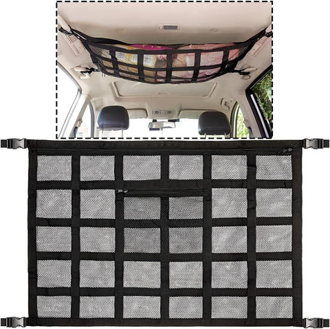 Car Ceiling Cargo Net Pocket, Strengthen Load-Bearing and Droop Less Mesh Organizer, Double-Layer Adjustable Buckle Roof In Australia - Darrahopens