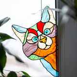 Peeking Cat Suncatcher, Funny Window Corner Decor, Funny Stained Glass Window Corner Decor, Cat Sticker
