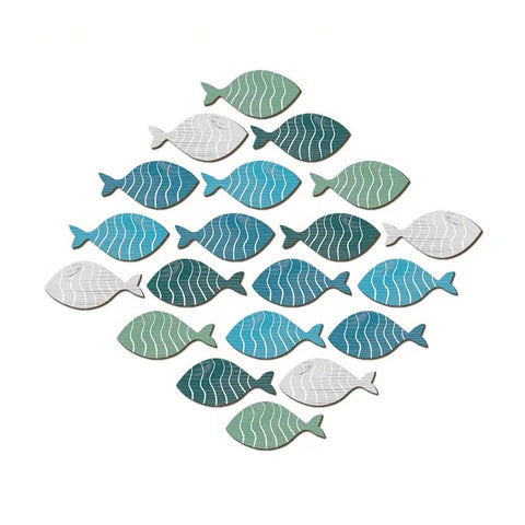 20 Pcs Wooden Fish Wall Decor, Wooden School Of Fish Beach Wall Decor, Home Wall Hangings Wooden Fish Art Hanging Wooden