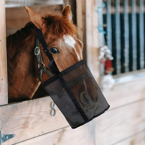 Horse Feed Bag Comfort Breathable Mesh Feed Bucket Heavy Duty Feed Bag with Adjustable Strap and Waterproof Bottom  (Black) In Australia - Darrahopens