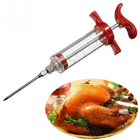 Meat Injector, Plastic Marinade Turkey Injector with 1-oz Capacity 1 pcs stainless steel needles （red） In Australia - Darrahopens