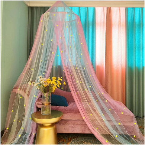 Bed Canopy with Lights, Bed Canopy for Girls Princess with Luminous Stars, Canopy Bed Curtains for Twin to King Size Bed In Australia - Darrahopens