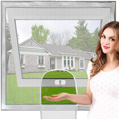 Adjustable Window Screen Replacement kit DIY with Zipper Opening, Fiberglass White 47in X 47in can be Cut fits Smaller