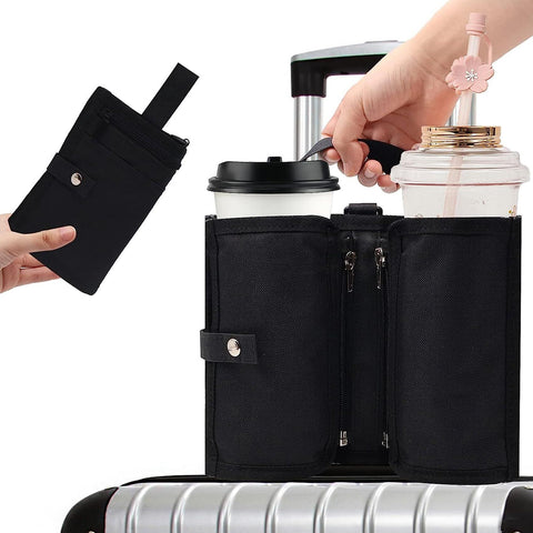Luggage Cup Holder Travel Drink Bag for Suitcase Portable Foldable Luggage Drink Caddy With Handle (Black) In Australia - Darrahopens