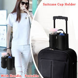 Luggage Cup Holder Travel Drink Bag for Suitcase Portable Foldable Luggage Drink Caddy With Handle (Black)