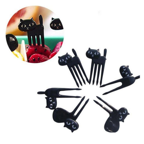 6 pcs Black Cat Food Picks for Fruit Cocktail Picks Bento Lunch Box Forks Decor Party Accessories 60MM
