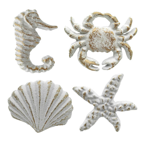Cabinet Knobs for Cupboard Wardrobe Cabinet Kitchen, Distressed Cast Iron Beach Theme Drawer Pulls Handles, Pack of 4 (White) In Australia - Darrahopens