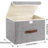 Collapsible Storage Boxes, Washable Fabric Storage Bins with Lids, Miscellaneous storage box 38*25*25cm, 2 Pack, Gray