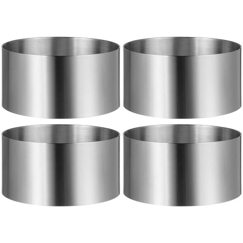 4 pcs Stainless Steel Round Cake Mold Mousse Mold Cake Ring Cookie Baking Mold Biscuit Making Tools (4x4x1.9inch)