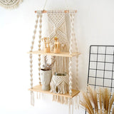 Wall Hanging Shelf 2 Tier Boho Wall Plant Hanger Shelves, Handmade of Woven Rope Boho Shelves Organizer for Living Room Bathroom In Australia - Darrahopens