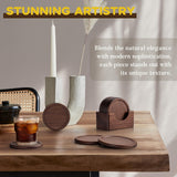 Wood Drink Coasters with Holder, 6 Pieces Wooden Coasters Cup Coaster Set for Bar Kitchen Home Apartment, In Australia - Darrahopens