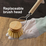 4 pcs Bamboo Pot Dish Brush, Replaceable Brush Head, Eco-Friendly, Natural Soft Horsehair Sisal Coconuts Palm Cleaning Brush