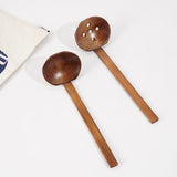 2 Pieces Handcrafted Wooden Ramen Spoon and Colander with Long Handle Home Tableware Kitchen Utensils, 8.66in