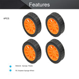 30x11mm RC Cars Wheels, 4Packs Black Orange Toys Wheels, 2mmDia Shaft Plastic Model Wheels for DIY Toy, RC Car, Truck