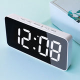 Digital Bedside Time Temperature Function, Adjustable Brightness Mirror Surface Led Display Alarm Clock for Home