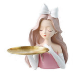 Girl Sculptures Porch Decor Tray, Holding Storage Tray, Girl Figurine Ornament Modern Cute Girl Decoration with Tray