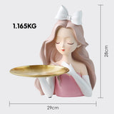 Girl Sculptures Porch Decor Tray, Holding Storage Tray, Girl Figurine Ornament Modern Cute Girl Decoration with Tray