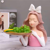Girl Sculptures Porch Decor Tray, Holding Storage Tray, Girl Figurine Ornament Modern Cute Girl Decoration with Tray