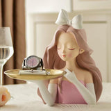 Girl Sculptures Porch Decor Tray, Holding Storage Tray, Girl Figurine Ornament Modern Cute Girl Decoration with Tray