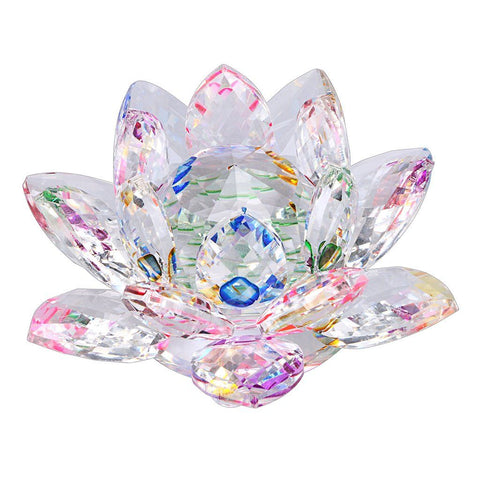 Sparkle Crystal Lotus Flower Hue Reflection Feng Shui Home Decor Hue Reflection Clear Crystal Lotus (3 Inch/ 80MM)