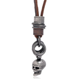 Classic Skeleton Brown Genuine Leather Pendant Necklace Skull Steampunk Chunky Pendants Jewelry for Men Choker In Australia - Darrahopens