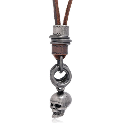 Classic Skeleton Brown Genuine Leather Pendant Necklace Skull Steampunk Chunky Pendants Jewelry for Men Choker In Australia - Darrahopens