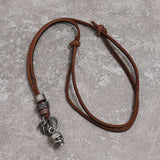 Classic Skeleton Brown Genuine Leather Pendant Necklace Skull Steampunk Chunky Pendants Jewelry for Men Choker