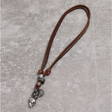 Classic Skeleton Brown Genuine Leather Pendant Necklace Skull Steampunk Chunky Pendants Jewelry for Men Choker