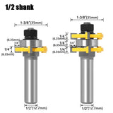 2 pcs Adjustable Tongue and Groove Router Bit Set with 1/2 Inch Shank, Stock Woodworking Cutting Milling Tools