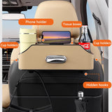 Car Headrest Back Seat Organizer with 2 Cup Holder & Tissue Box and Storage Box Hook kids Car Food Sauce Storage Holder