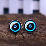 3 pairs of Computer Power Button Design Tech Lovers Handmade ROUND Glass Metal Cuff LInks Cufflinks Gift for Him