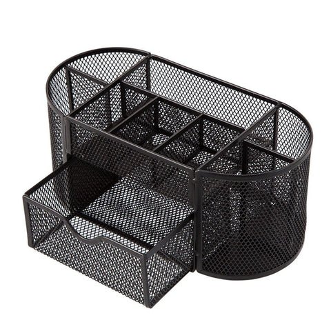 Oval Shaped Pen and Pencil Holder with 8 Compartments and 1 Drawer, Mesh Desk Organizer for Home, School and Office Use. In Australia - Darrahopens