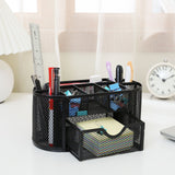 Oval Shaped Pen and Pencil Holder with 8 Compartments and 1 Drawer, Mesh Desk Organizer for Home, School and Office Use. In Australia - Darrahopens