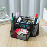 Oval Shaped Pen and Pencil Holder with 8 Compartments and 1 Drawer, Mesh Desk Organizer for Home, School and Office Use. In Australia - Darrahopens