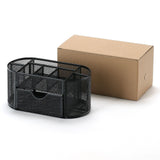 Oval Shaped Pen and Pencil Holder with 8 Compartments and 1 Drawer, Mesh Desk Organizer for Home, School and Office Use.